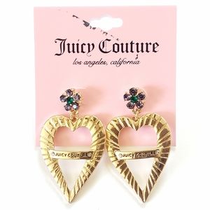 NWT Juicy Couture Crystal Flower and Gold Tone Heart Earrings